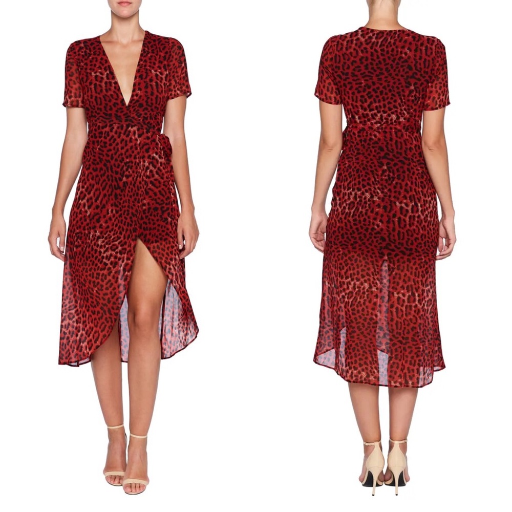 Bardot | NWT Red Leopard Midi Wrap Dress 8